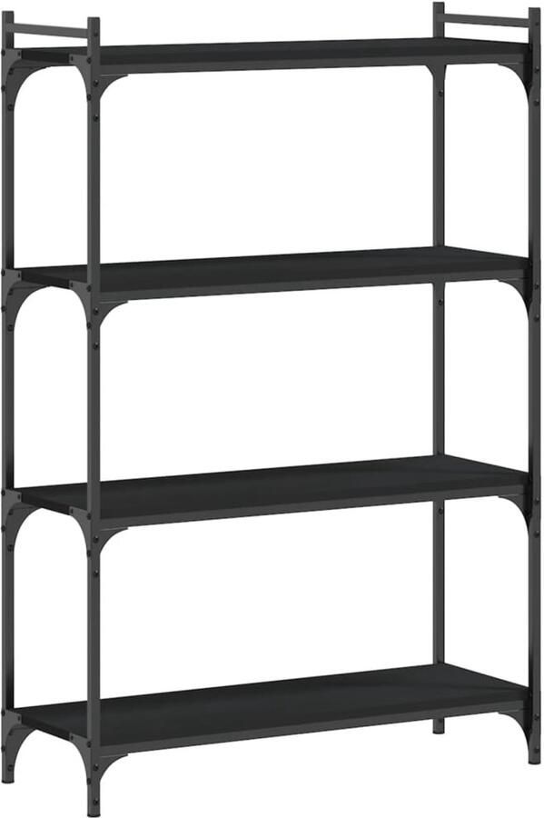 The Living Store Boekenkast 4-laags 80x30x120 cm bewerkt hout zwart Boekenkast Industrieel Design Houten Boekenkast Zwarte Boekenkast Boekenplank - Foto 4
