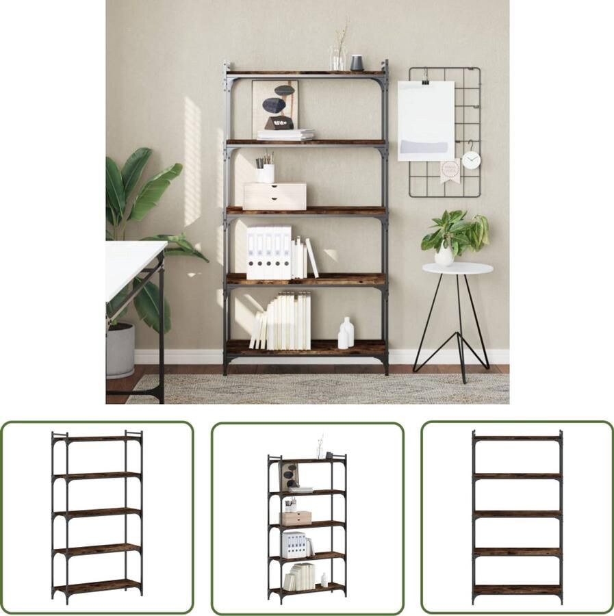 The Living Store Boekenkast 5-laags 80x30x154 cm bewerkt hout gerookt eikenkleur Boekenkast Houten Boekenkast Vintage Boekenkast Industriële Boekenkast Bruine Boekenkast - Foto 2