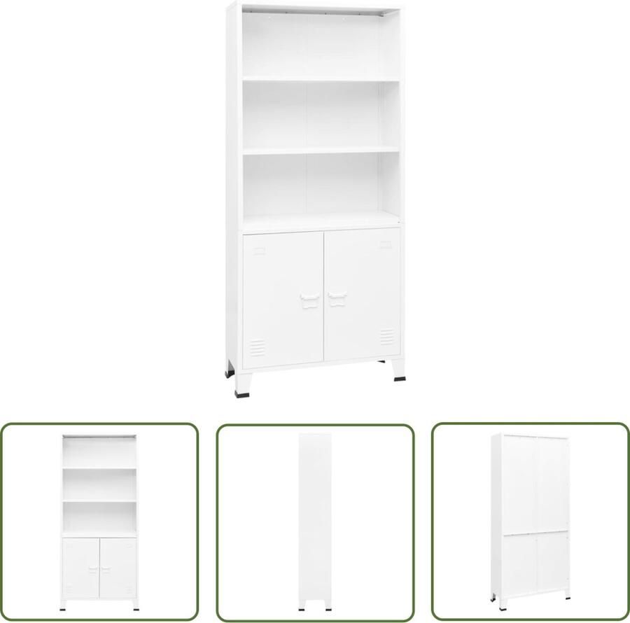 The Living Store Boekenkast Staal Wit 80 x 32 x 180 cm IndustriÃle stijl Boekenkast Industrieel Staal Wit Bibliotheek - Foto 2