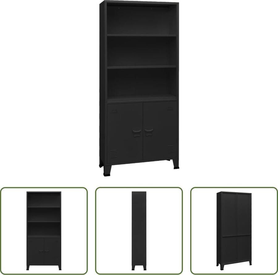 The Living Store Boekenkast Industriële stijl 80x32x180 cm Zwart Staal - Foto 2