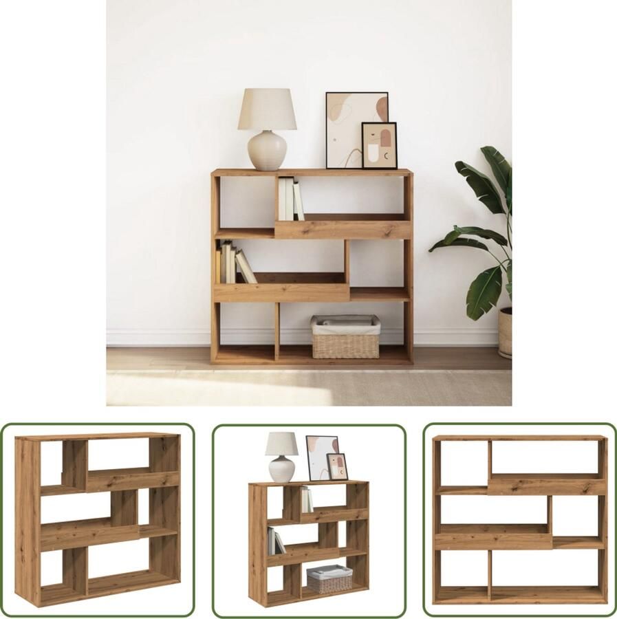 The Living Store Boekenkast kamerscherm 100x33x94 5 cm artisanaal eikenkleurig Boekenkast Houten Boekenkast Bibliotheek Bergruimte Opbergkast