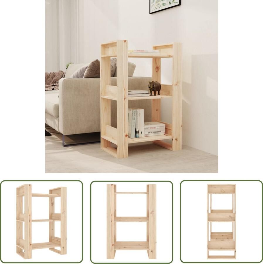 The Living Store Boekenkast kamerscherm 60x35x91 cm massief grenenhout Boekenkast Grenenhout Boekenplank Vintage Landelijk - Foto 2