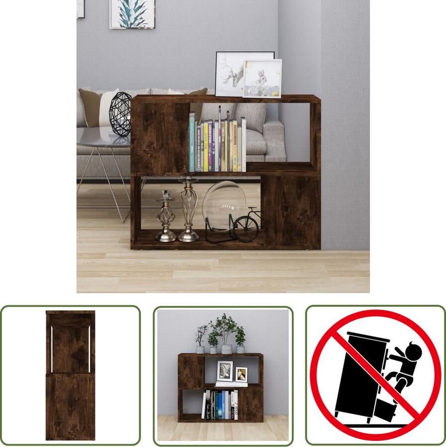 The Living Store Boekenkast Kamerscherm 80 x 24 x 63 cm Gerookt Eiken - Foto 2