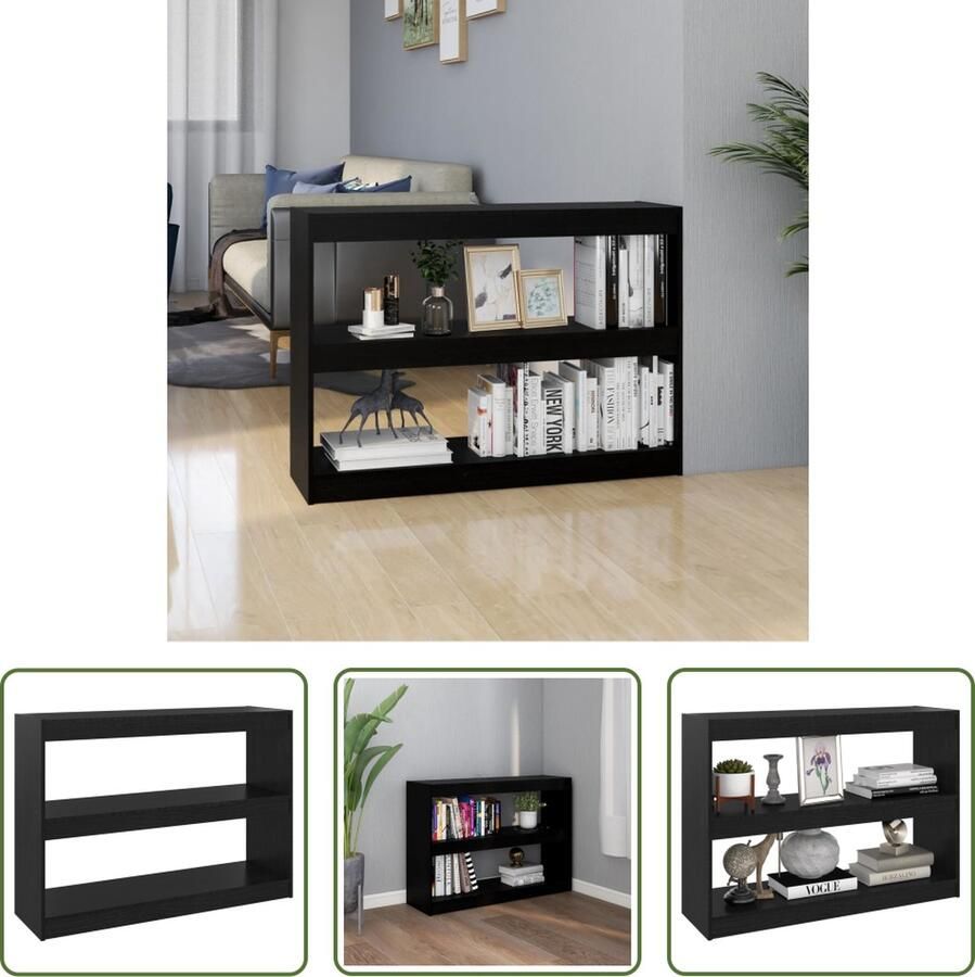 The Living Store Boekenkast Kamerverdeler 100 x 30 x 71.5 cm Massief Grenenhout Zwart Boekenkast Kamerdivider Boekenplank Hout Grenenhout - Foto 2