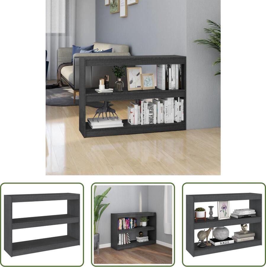 The Living Store Boekenkast Kamerverdeler 100x30x71.5 cm Grijs Massief Grenenhout Boekenkast Kamerdivider Grenoble Hout Grijze Boekenkast Boekenplank - Foto 2
