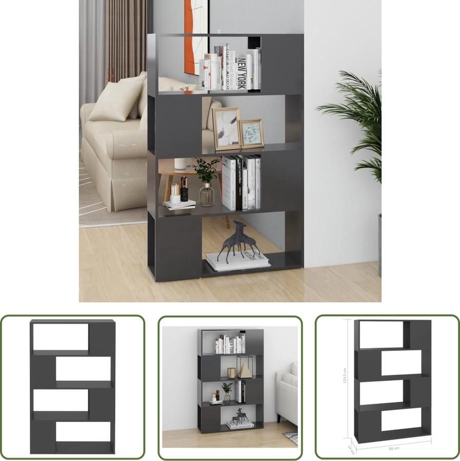 The Living Store Boekenkast Kamerverdeler 80 x 24 x 124.5 cm Grijs Montage vereist - Foto 2