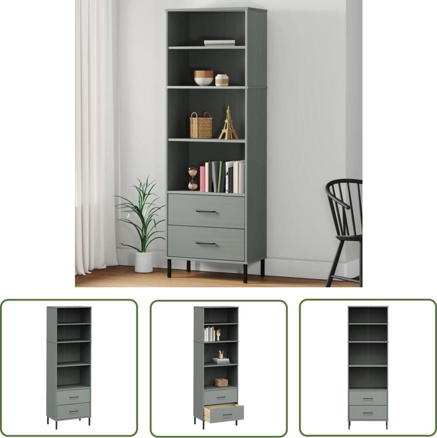 The Living Store OSLO Boekenkast 60 x 35 x 180 cm Massief grenenhout en metaal Boekenkast Houten Boekenkast Grenoble Boekenkast Vintage Boekenkast Bibliotheek