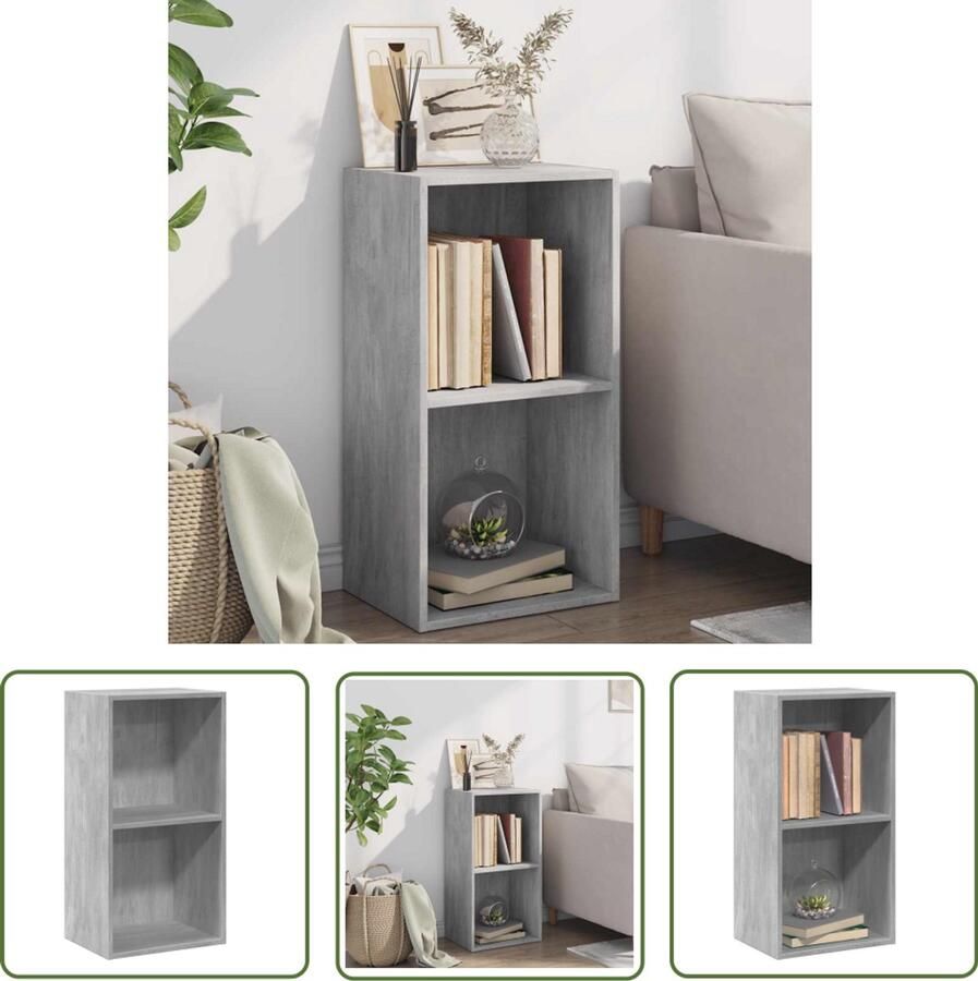 The Living Store Boekenkast met 2 schappen 40x30x76 5 cm bewerkt hout betongrijs Boekenkast Houten Boekenkast Boekenplank Opbergkast Tv Stand - Foto 2