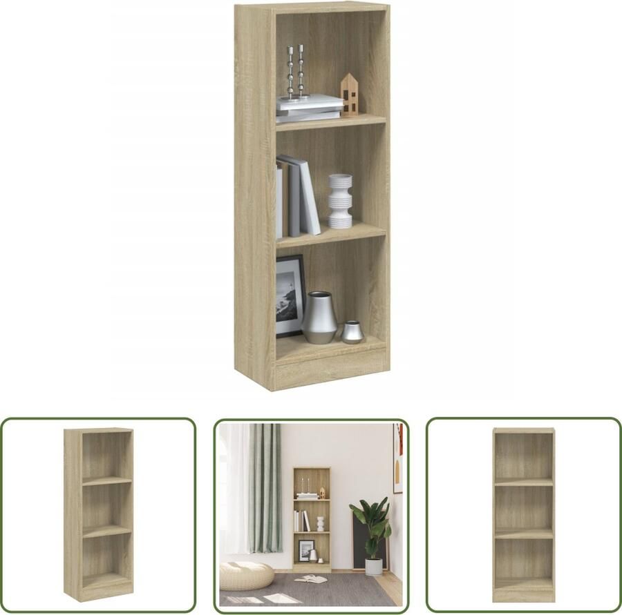 The Living Store Boekenkast met 3 schappen 40x24x109 cm bewerkt hout sonoma eik Boekenkast Houten Boekenkast Boekenplank Salontafel Woonaccessoires - Foto 2