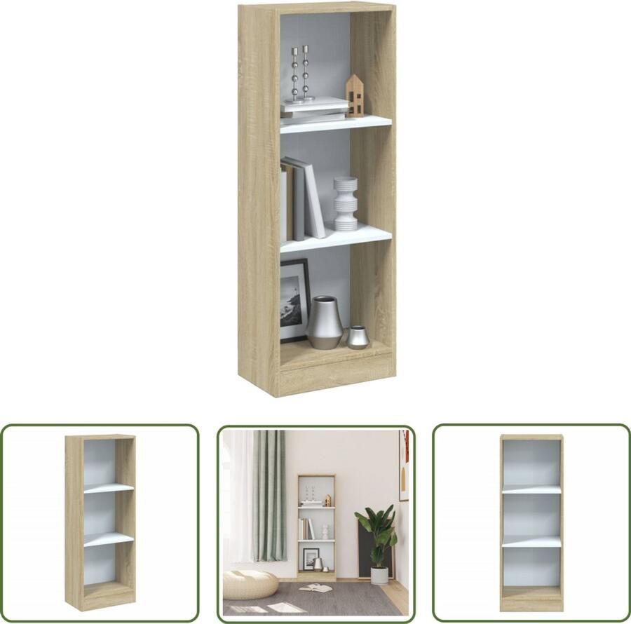 The Living Store Boekenkast met 3 schappen 40x24x109 cm bewerkt hout wit eiken Boekenkast Houten Boekenkast Witte Boekenkast Boekenplank Opbergkast