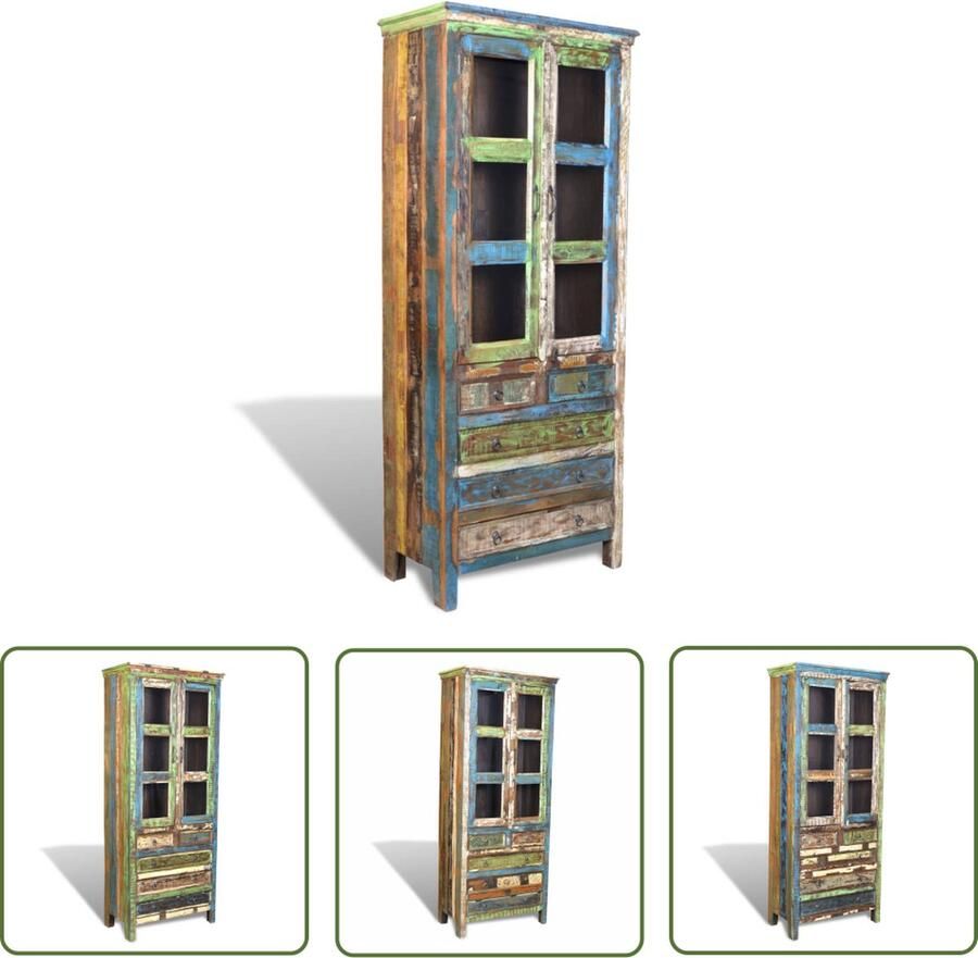 The Living Store Boekenkast Vintage Style Houten 90 x 48 x 214 cm Gerecycled Hout Meerkleurige Deuren Boekenkast Vintage Houten Boekenkast Bibliotheek Opbergkast - Foto 2