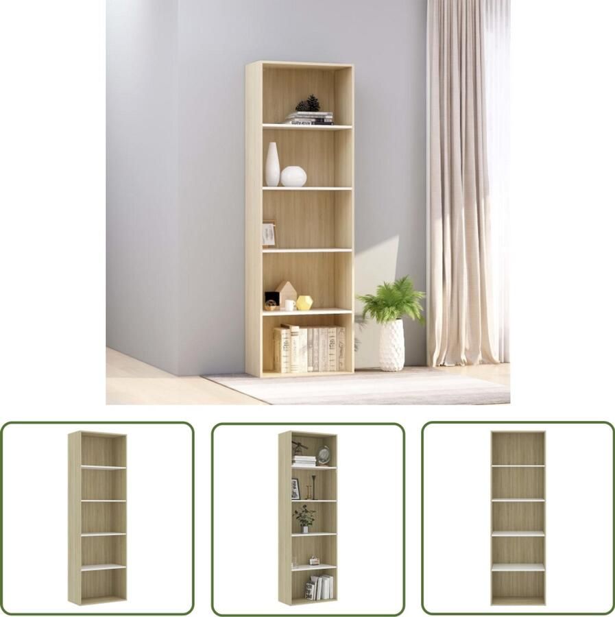 The Living Store Boekenkast met 5 schappen 60x30x189 cm hout wit en eikenkleur Boekenkast Houten Boekenkast Wit Boekenkast Eiken Boekenkast Boekenplank
