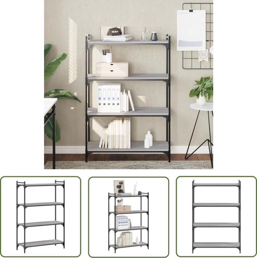 The Living Store Boekenkast 4-laags 80x30x120 cm bewerkt hout grijs sonoma Boekenkast Houten Kast Grijze Boekenkast Bibliotheek Bergruimte - Foto 3