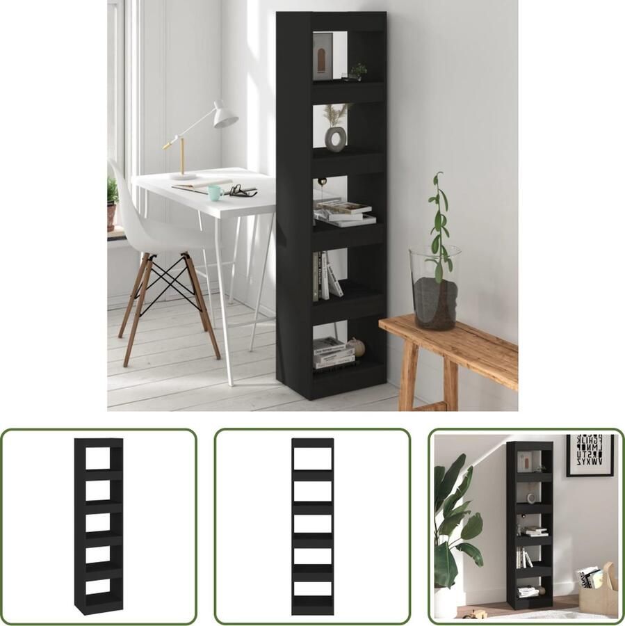 The Living Store Boekenkast kamerscherm 40x30x166 cm zwart Kast - Foto 2
