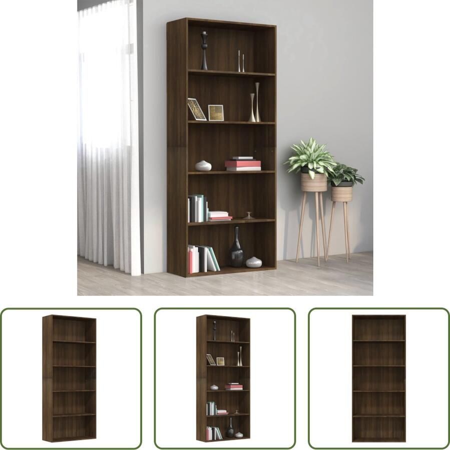 The Living Store Boekenkast 80x30x189 cm bewerkt hout bruineikenkleurig Kast - Foto 2