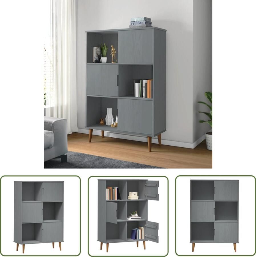 The Living Store MOLDE Boekenkast 90x35x133.5 cm Massief grenenhout met uv-vernis Grijs Boekenkast Scandinavisch Design Grenenhout Massief Hout Bibliotheek - Foto 2