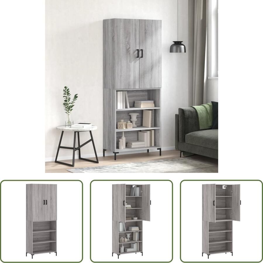 The Living Store Boekenkast Opzetkast Grijs Sonoma Eiken 69.5x34x180 cm Duurzaam Materiaal