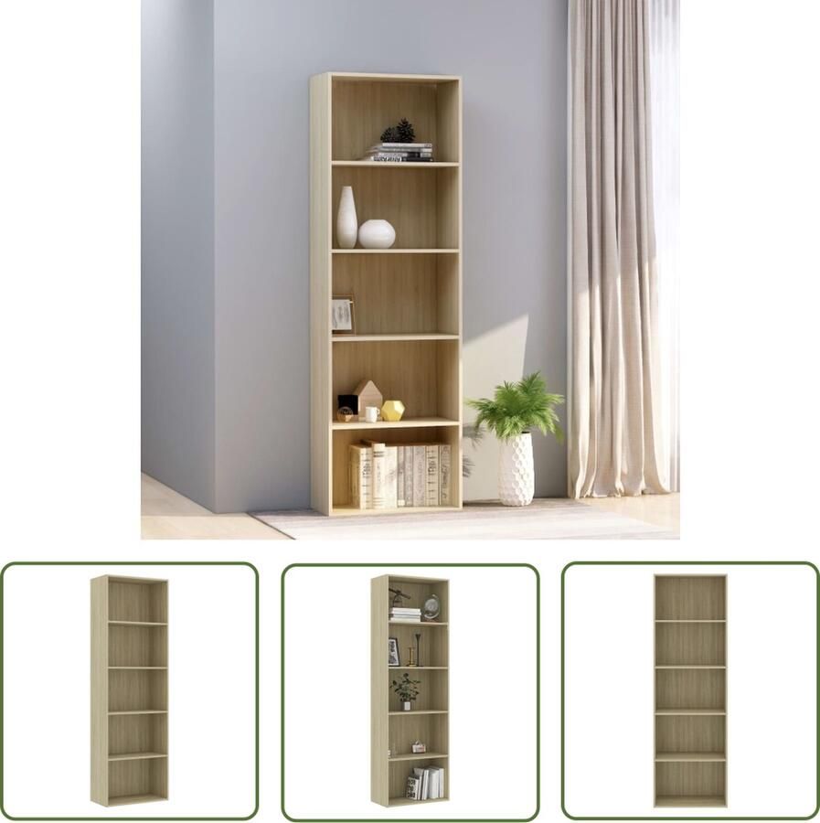 The Living Store Boekenkast met 5 schappen 60x30x189 cm spaanplaat sonoma eiken Kast - Foto 2