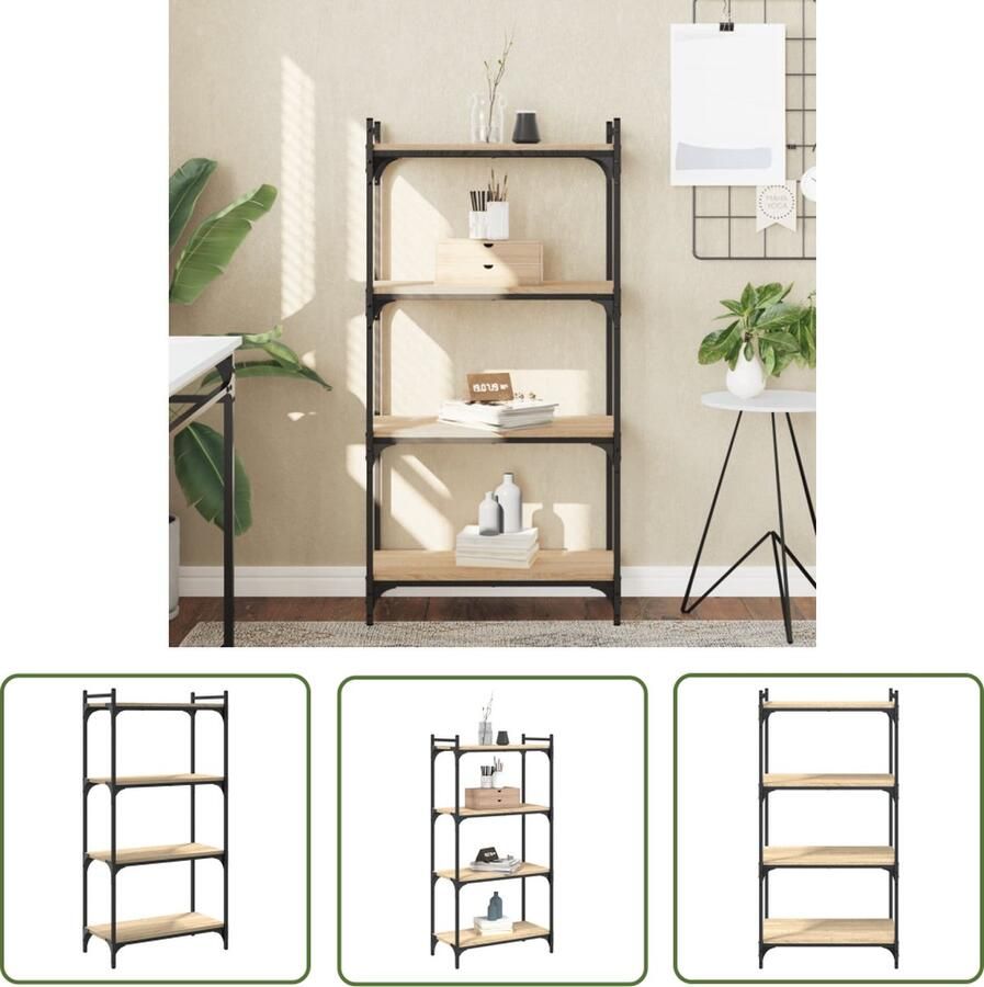 The Living Store Boekenkast Sonoma Eiken 60x30x120 cm Verstelbare poten Metalen frame Boekenkast Houten Boekenkast Eiken Boekenkast Bibliotheek Opslagruimte - Foto 2