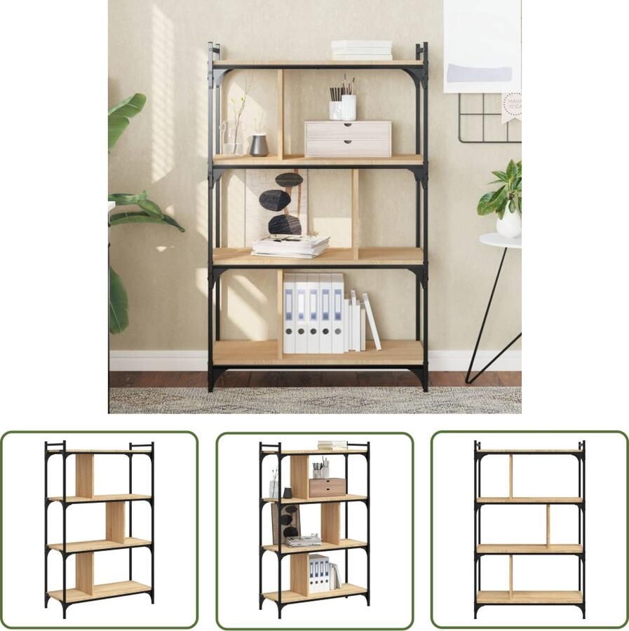 The Living Store Boekenkast 4-laags 76x32x123 cm bewerkt hout sonoma eikenkleur Boekenkast Houten Kast Eiken Kleur Bibliotheek Woonaccessoires - Foto 2