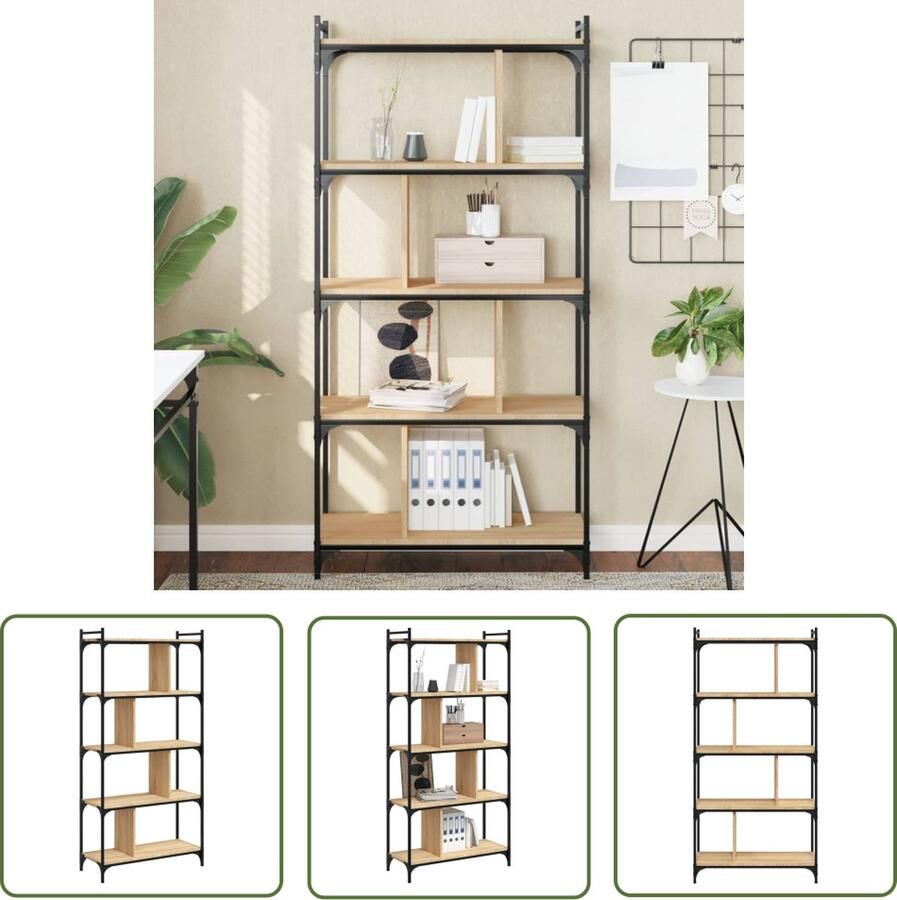 The Living Store Boekenkast 5-laags 76x32x158 cm bewerkt hout sonoma eikenkleur Boekenkast Houten Boekenkast Eiken Boekenkast Bibliotheek Kast Bergruimte - Foto 3