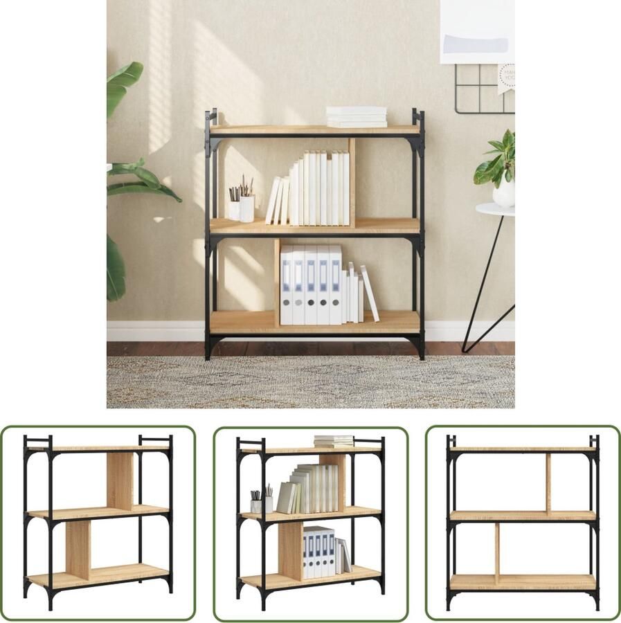 The Living Store Boekenkast 3-laags 76x32x88 cm bewerkt hout sonoma eikenkleurig Boekenkast Houten Boekenkast Eiken Boekenkast Bibliotheek Bergruimte - Foto 2