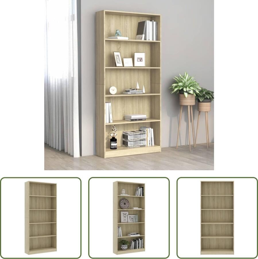 The Living Store Boekenkast Sonoma eiken 80x24x175 cm 5-laags - Foto 2