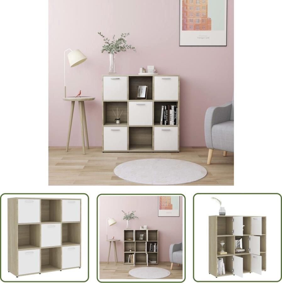 The Living Store Boekenkast Spaanplaat 90x30x90 cm Wit Sonoma eiken