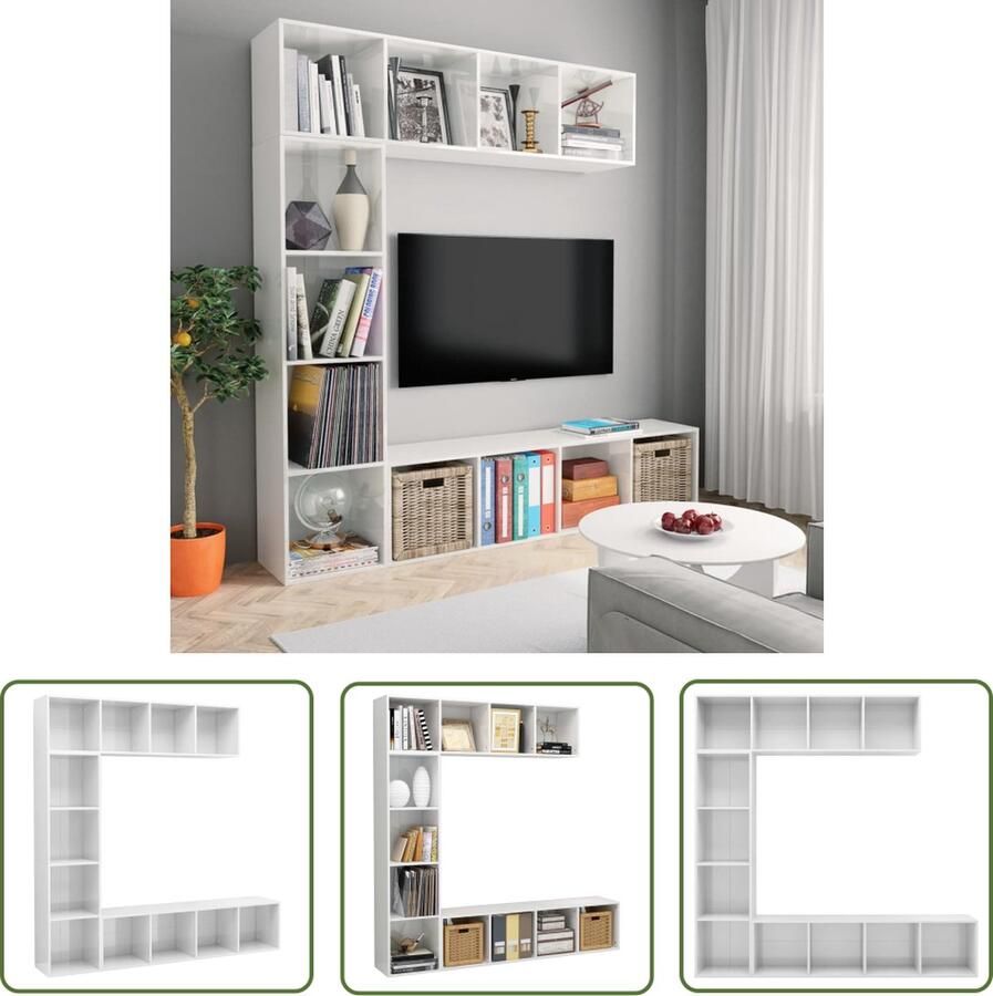 The Living Store Boekenkast TV-kastset 180 x 30 x 180 cm Hoogglans wit Boekenkast Tv Kast Meubels Bibliotheek Livingroom