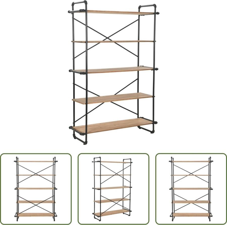 The Living Store Boekenkast Vintage Staand 120x42x180 cm Massief vurenhout en staal - Foto 2