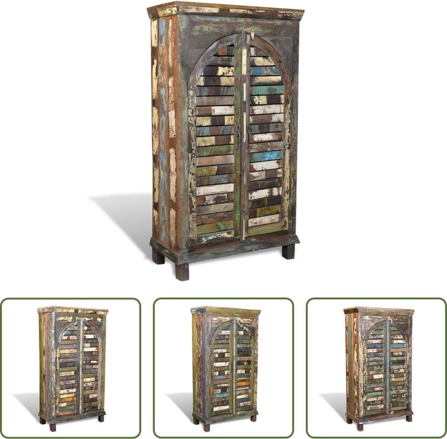 The Living Store Boekenkast Vintage Stijl Gerecycled Hout 80x40x146 cm Meerkleurig Boekenkast Vintage Meubels Houten Boekenkast Recycelde Materialen Bibliotheekmeubel - Foto 3