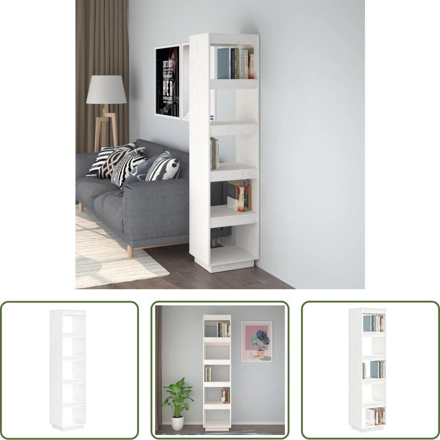 The Living Store Boekenkast kamerscherm 40x35x167 cm massief grenenhout wit Boekenkast Houten Boekenkast Bibliotheek Grenoble Hout Wit Boekenkast - Foto 2