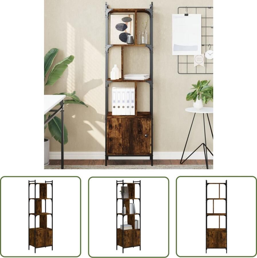 VidaXL The Living Store Boekenkast met deur 44 5x30x154 5 cm hout gerookt eikenkleurig Boekenkast Houten Boekenkast Design Boekenkast Zigzag Boekenkast Bruine Boekenkast - Foto 2