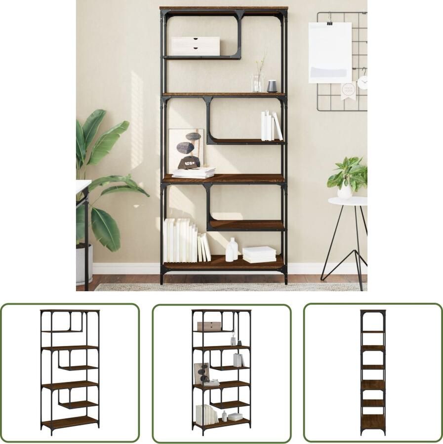 The Living Store Boekenkast 81x36x176 cm bewerkt hout bruin eikenkleur Boekenkast Houten Boekenkast Bruine Eiken Kast Opbergkast Design Boekenkast - Foto 2