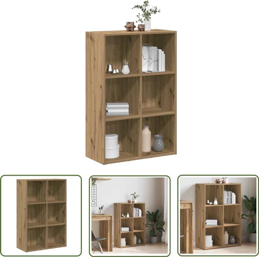 The Living Store Boekenkast dressoir 66x30x98 cm bewerkt hout artisanaal eiken Boekenkasten Houten Kast Design Boekenkast Opslagoplossing Livingroom Furniture - Foto 2