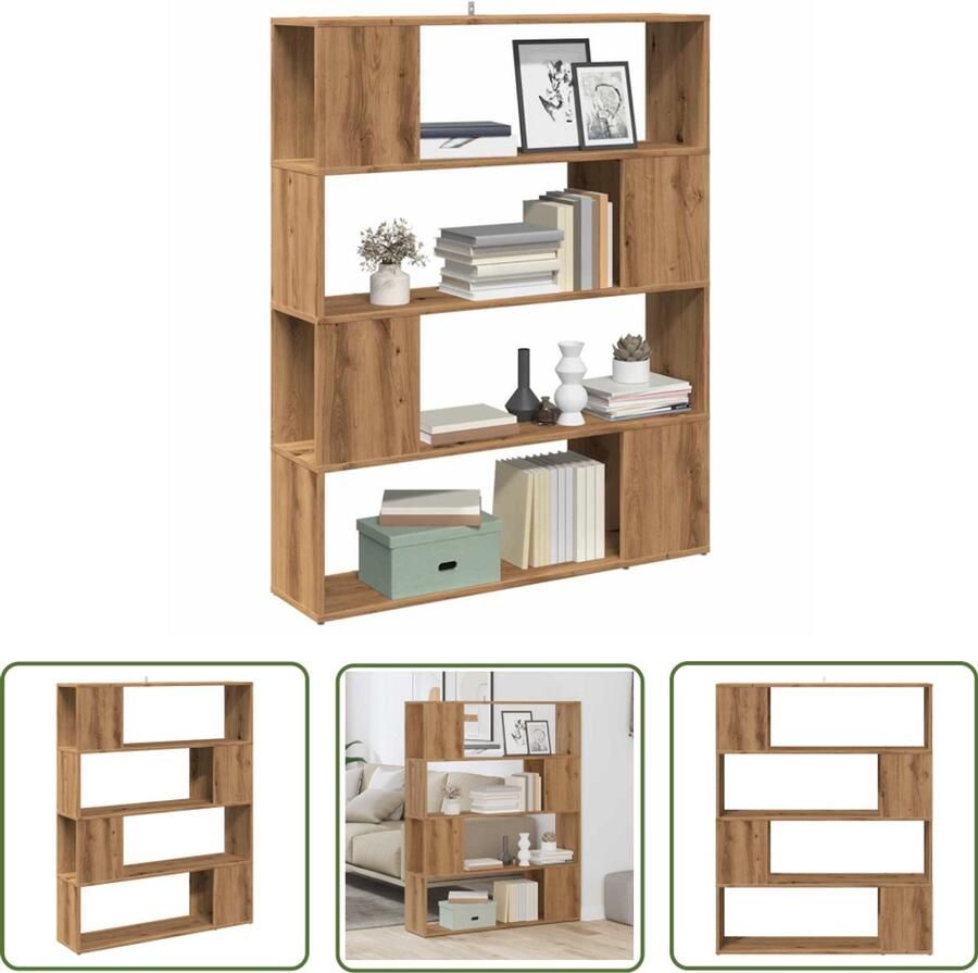 The Living Store Boekenkast kamerscherm 100x24x124 5 cm artisanaal eikenkleur Boekenkasten Houten Boekenkasten Boekenplank Wandrek Interieurbouw