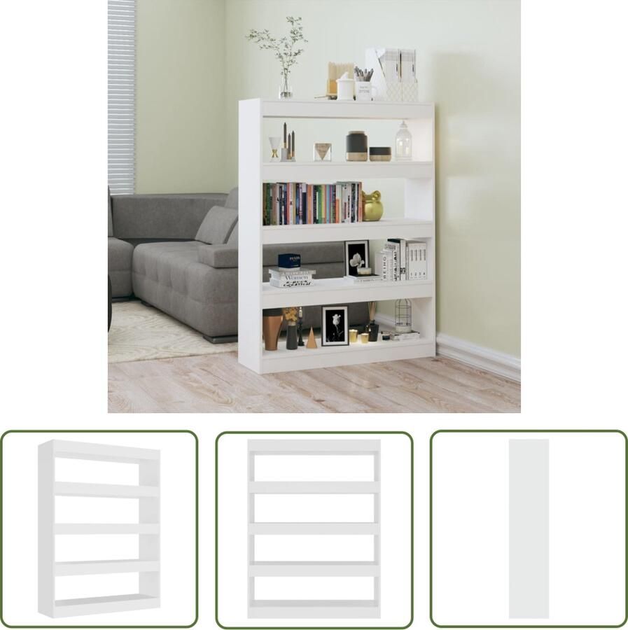 The Living Store Boekenkast kamerscherm 100x30x135 wit Bibliotheek Boekenkast Opbergkast Kamerdivider Houten Boekenkast - Foto 2