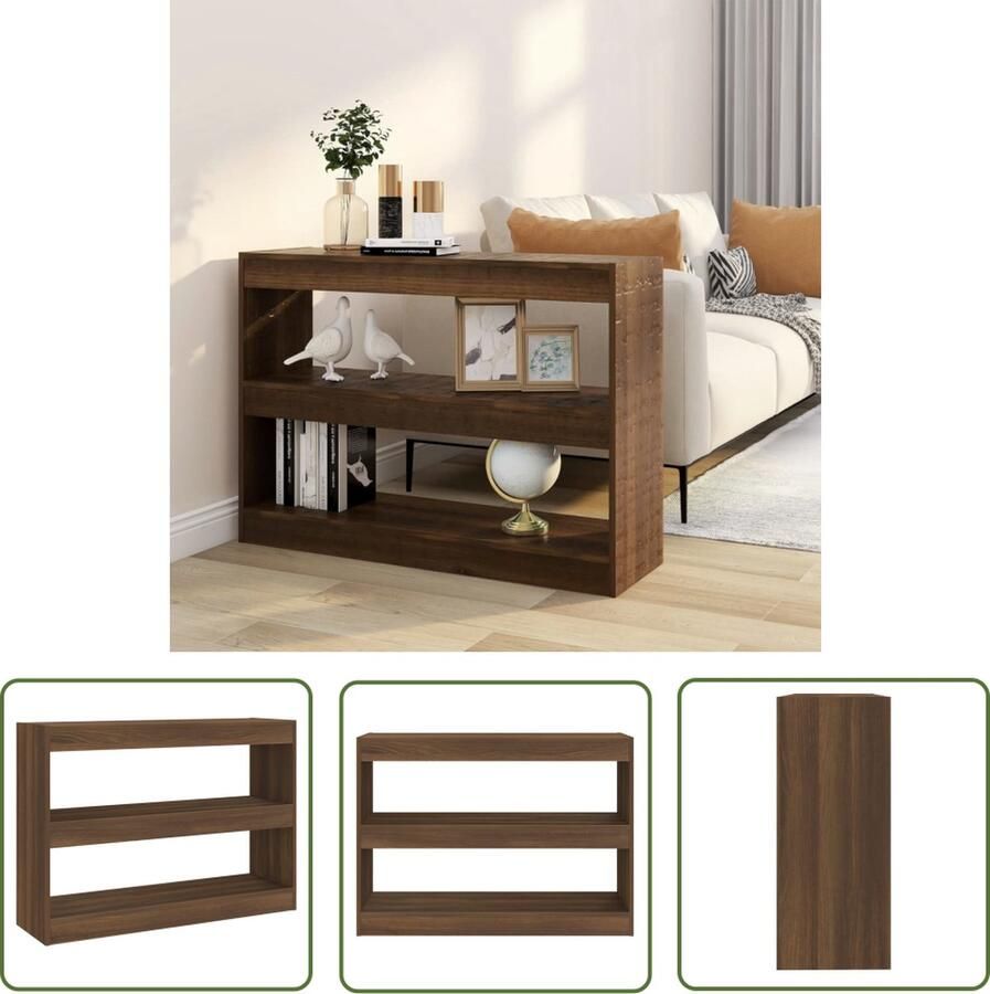 The Living Store Boekenkast kamerscherm 100x30x72 cm bruin eikenkleur Boekenkast Kamerdivider Houten Boekenkast Bruine Eiken Boekenkast Boekenplank - Foto 2