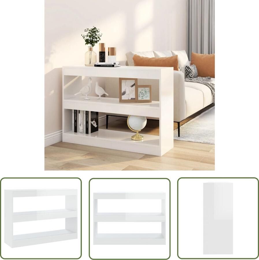 The Living Store Boekenkast kamerscherm 100x30x72 cm hoogglans wit Boekenkast Bibliotheek Opbergkast Kamerdivider Witte Kast - Foto 2