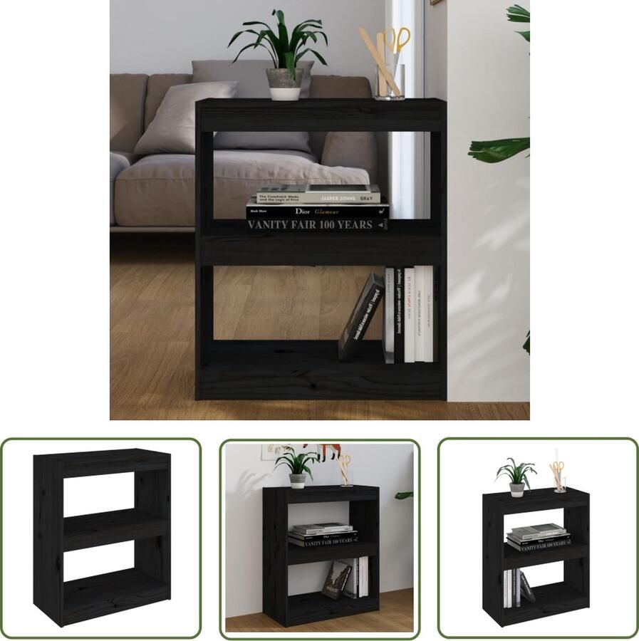 The Living Store Boekenkast kamerscherm 60x30x71 5 cm massief grenenhout zwart Boekenkast Boekenplank Opbergkast Houtmeubel Grenenhouten Meubilair - Foto 2