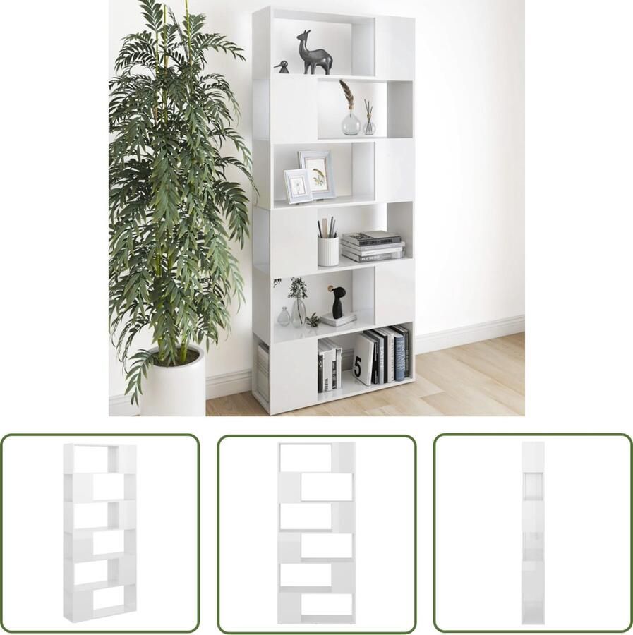 The Living Store Kamerscherm Boekenkast 80x24x186 cm Hoogglans wit Montage vereist Boekenkast Kamer Scheidingswand Houten Boekenkast Wit Boekenkast Modern Boekenkast - Foto 2