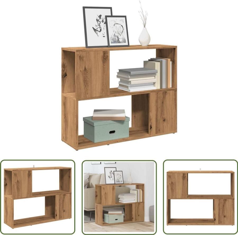 The Living Store Boekenkast kamerscherm 80x24x63 cm artisanaal eikenkleur Boekenkast Kamerscherm Houten Boekenkast Eiken Kleur Opslagmogelijkheid