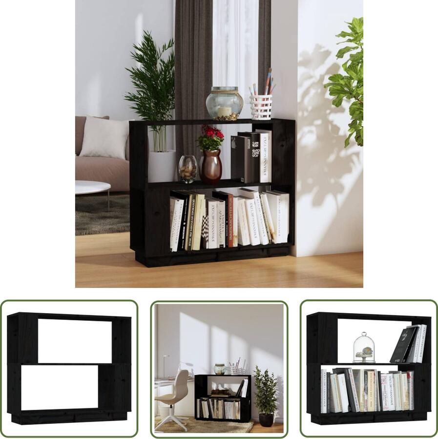 The Living Store Boekenkast kamerscherm 80x25x70 cm massief grenenhout zwart Boekenkast Hout Zwarte Boekenkast Kamer Scheidingswand Grenoblenhout - Foto 2