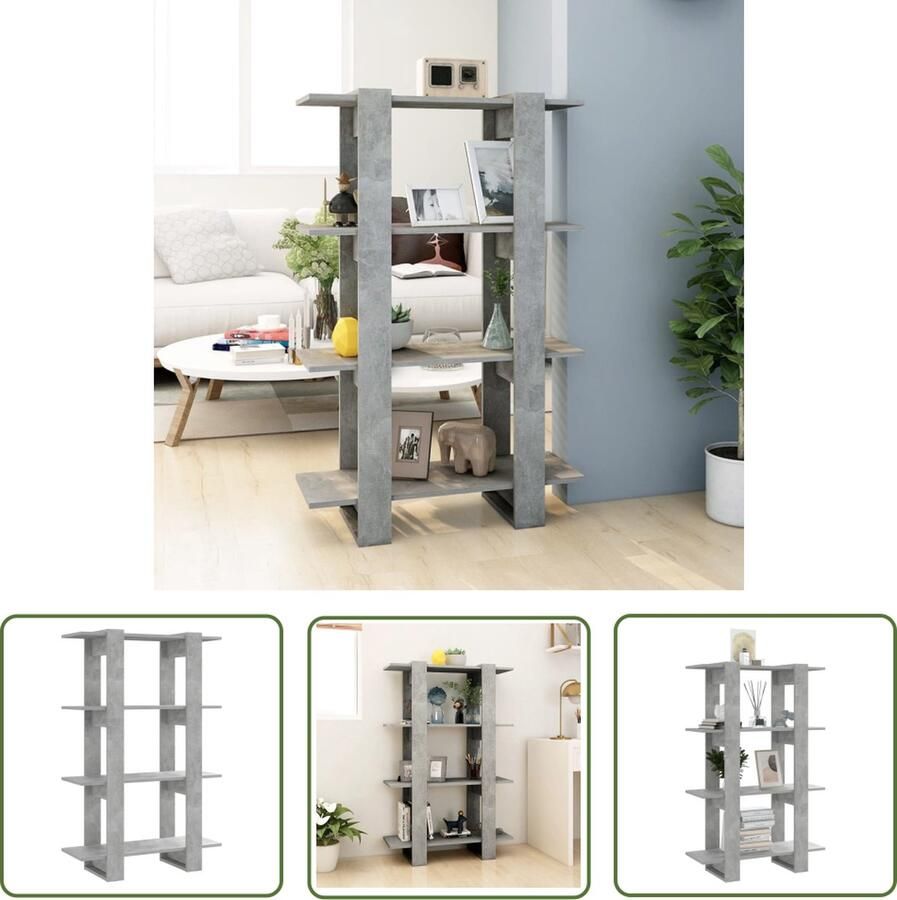 The Living Store Boekenkast Betongrijs 80x30x123.5cm Hout Montage vereist Boekenkast Bibliotheek Opslagmeubel Kamerdecoratie Grijze Boekenkast - Foto 2