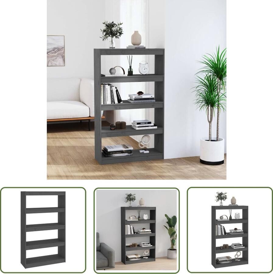 The Living Store Boekenkast kamerscherm 80x30x135 5 cm massief grenenhout grijs Boekenkast Grenoble Hout Grijze Boekenkast Boekenplank Opslagmeubel - Foto 2