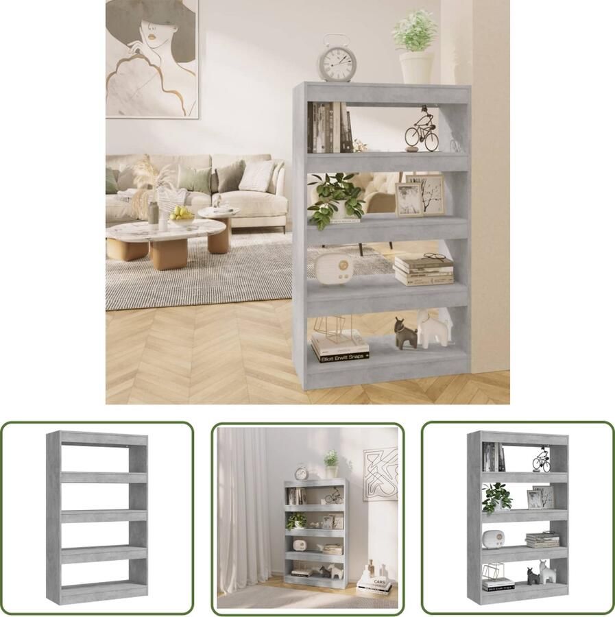 The Living Store Boekenkast kamerscherm 80x30x135 cm bewerkt hout betongrijs Boekenkast Boekenplank Opslagmeubel Kamerdecoratie Grijze Boekenkast - Foto 2