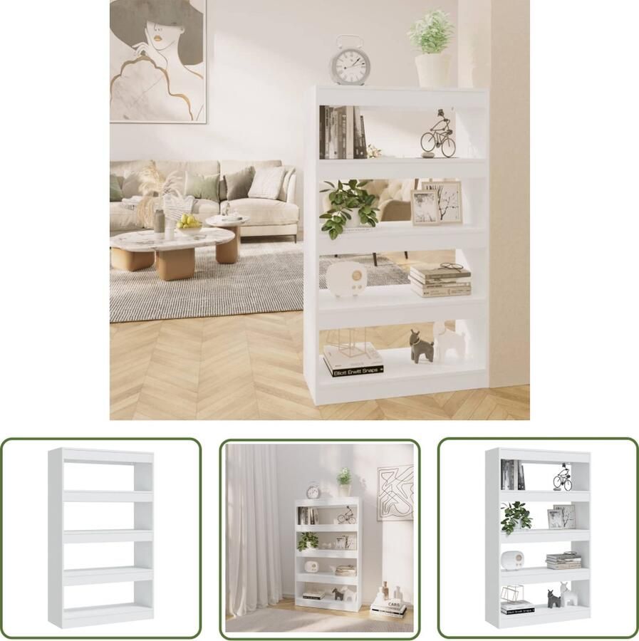 The Living Store Boekenkast Hout Wit 80 x 30 x 135 cm Stevig en veelzijdig Boekenkast Boekenplank Opbergkast Kamerdivider Wit Meubel - Foto 2