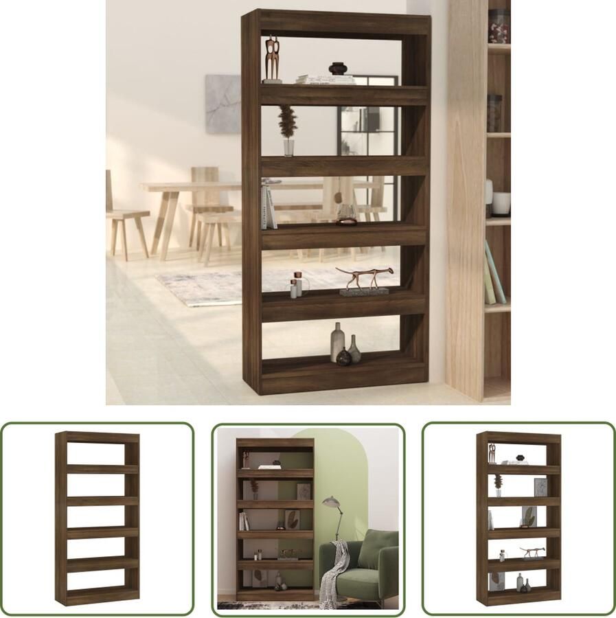 The Living Store Boekenkast bruineiken 80 x 30 x 166 cm veelzijdig meubel wandmontage vereist Boekenkast Boekenplank Wandmeubel Opbergkast Kamerdivider - Foto 2