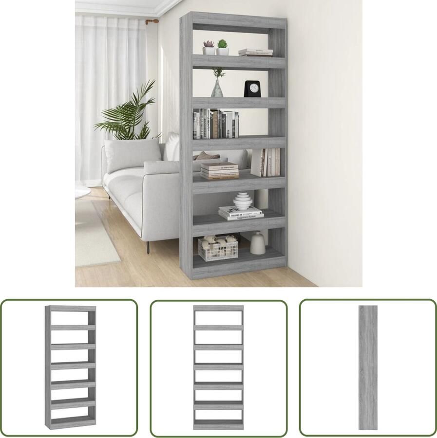 The Living Store Boekenkast Grijs Sonoma Eiken 80 x 30 x 198 cm Veelzijdig gebruik Montage vereist Boekenkast Boekenplank Grijze Boekenkast Salontafel Woonkamerinrichting - Foto 2