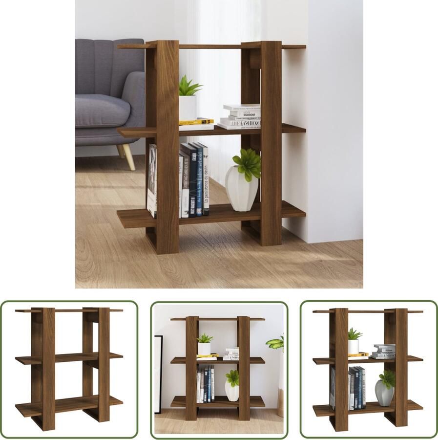 The Living Store Boekenkast Bruineiken 80 x 30 x 87 cm Hout Montage vereist Kan als scheidingswand worden gebruikt Boekenkast Boekenplank Houtsoort Bruine Eiken Vintage - Foto 2